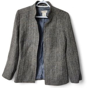 Eaton open front plaid wool blazer jacket